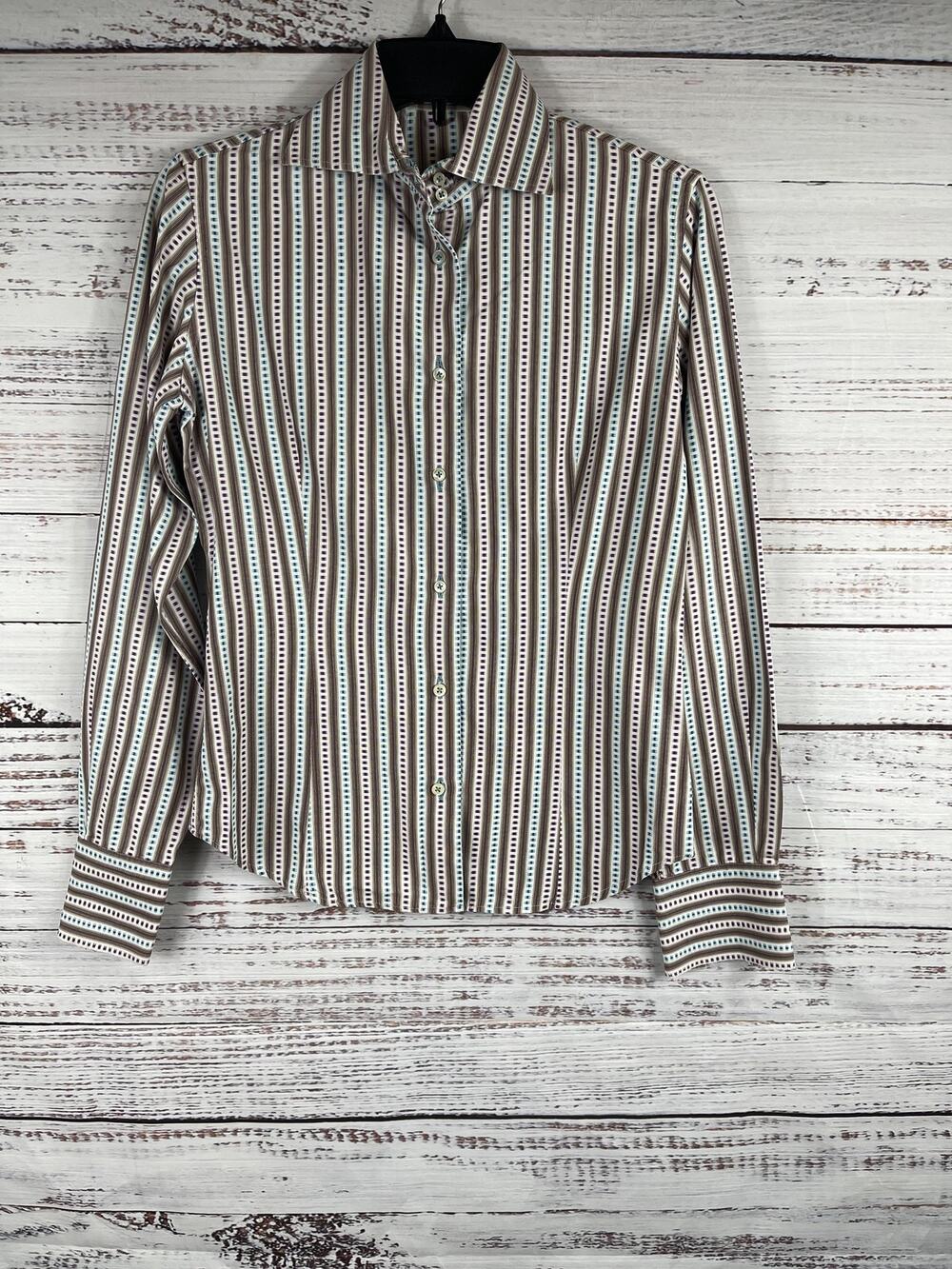 Kuhlman Women's US M Made Italy Long Sleeve Button Up Striped Dressy Workwear